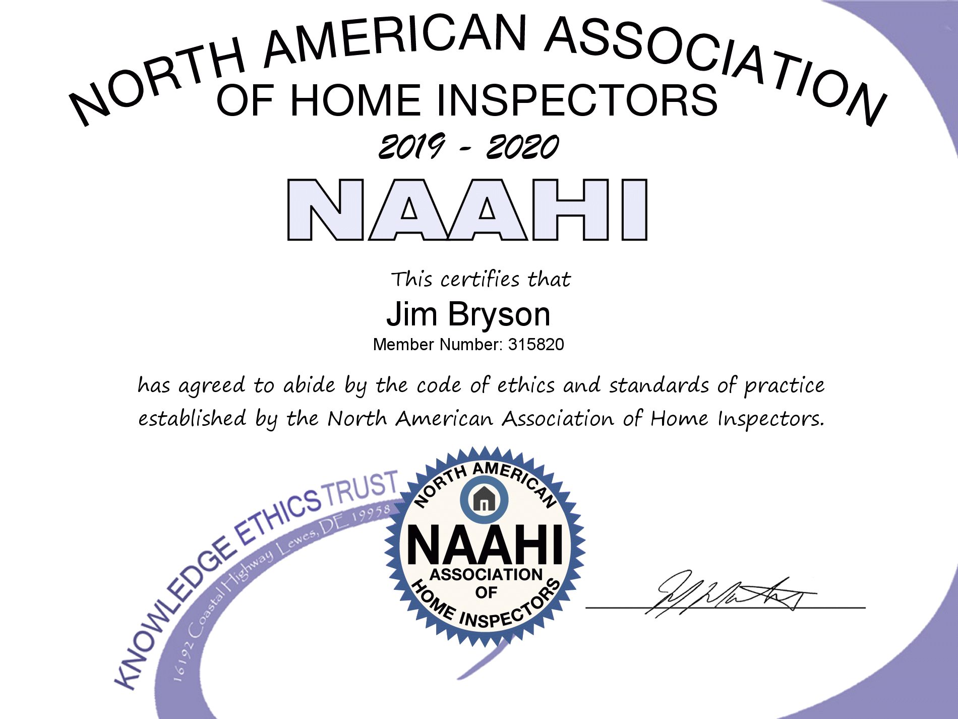 Bryson - NAAHI Certificate